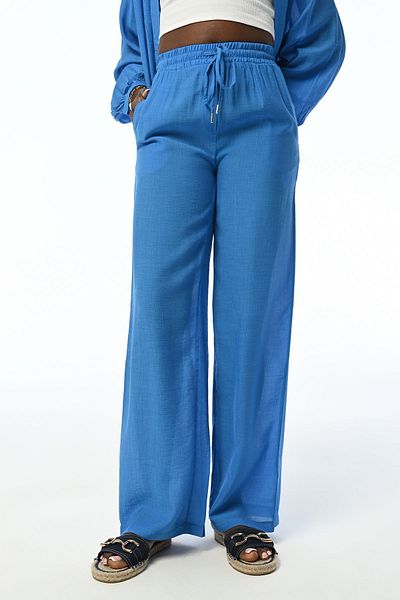 Orfeo Negro Comfortable Fit - Women's Solid Color Trousers with Wide Legs and Elastic Waist