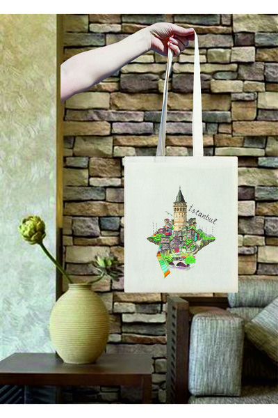 Istanbul Printed Cotton Raw cloth bag  35X40 cm