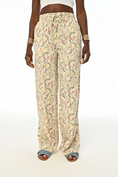 Orfeo Negro Γυναικείο παντελόνι με φλοράλ σχέδιο - Ελαστική μέση, φαρδύ πόδι