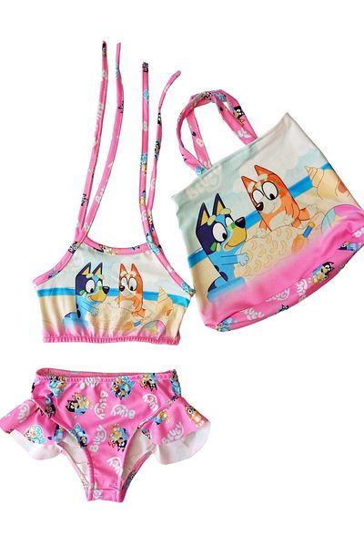 ÖYKÜ KİDS Printed Top - Bag and Ruffle Bikini Set