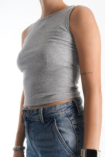 Moda Değirmeni Κοτλέ γκρι γυναικείο εσώρουχο Crop - Κολάρο Halter BG1192-314-0001