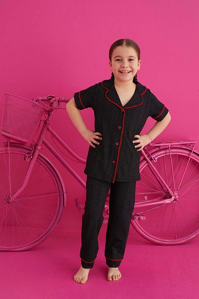 ELİTOL Set de pijama cu nasturi din lycra din bumbac