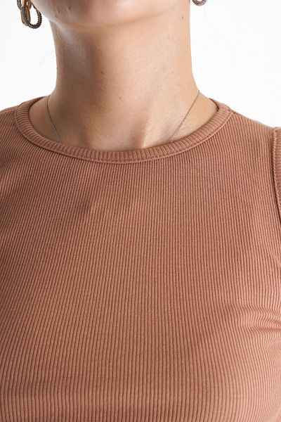 Moda Değirmeni Wicked Crop Tank Top για γυναίκες - γιακάς, καφέ BG1192-314-0001