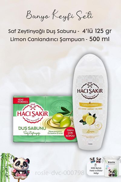 Hacı Şakir Pure Olive Oil Glycerin Shower Soap - 4 x 125 gr Lemon Shampoo 500 ml ROSIE