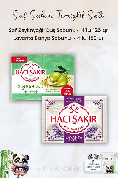 Hacı Şakir Olive Oil Glycerin Shower Soap - Lavender Scented Bath Soap 4 x 125 gr and 4 x 150 gr