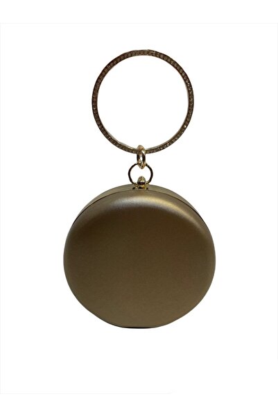 Busrabags حقيبة سهرة نسائية مستديرة باللون الذهبي