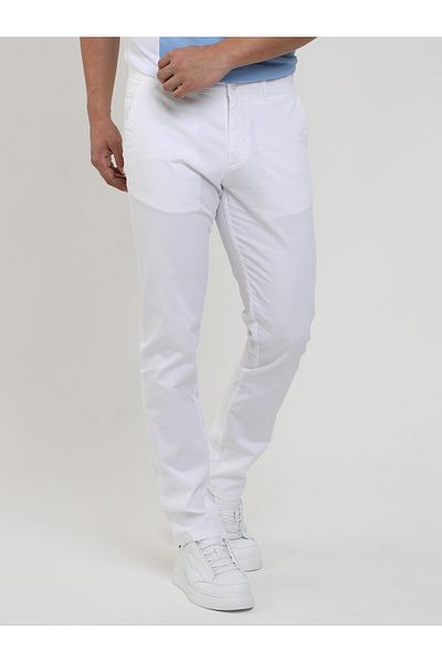 Dufy Men's White Regular Fit Straight Trousers -105343