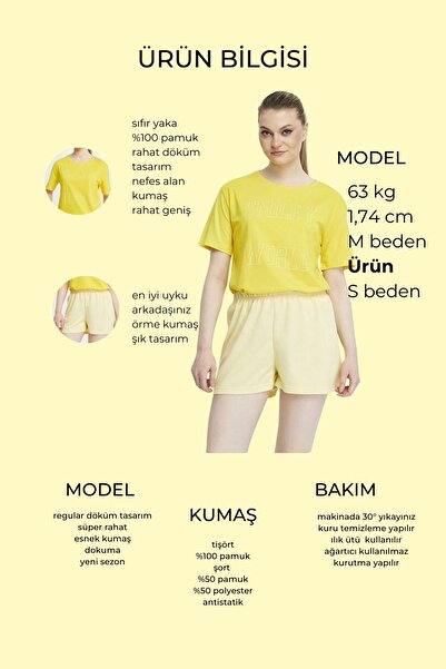 YHGTEKSTİL Pamuklu Kısa Kollu Baskılı Kadın Şortlu Yazlık Pijama Takımı