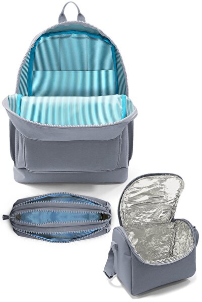 Coral High Turquoise and Gray Batik Patterned 3-Piece Children's School Bag SET0123768