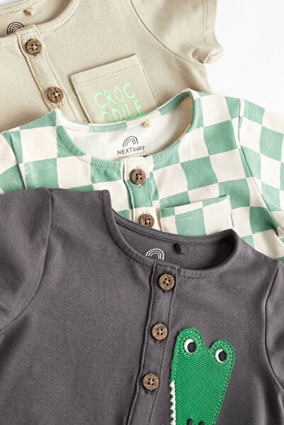 Next Baby 100% Cotton Crocodile Patterned 3 Piece Romper Set