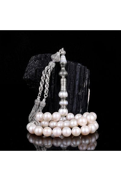 Tesbihsepetim 10 MM Silver Embroidery Imame - Pearl Stone Prayer Beads, Special Design