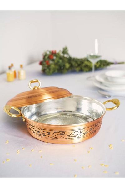 Bakır Concept Copper Rice Pot Carved Embroidery Matte Copper Color 25 Cm