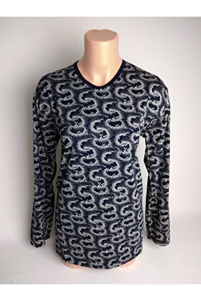 YAŞAR TRİKO Kadın Lacivert Bej V Yaka Uzun Kollu Yanları Yırtmaçlı Yazlık Vis...