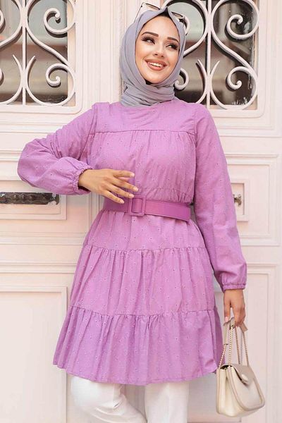 Neva Style Curea cu cataramă Tunica Liliac Model 2193