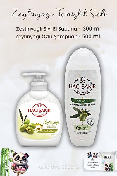 Hacı Şakir Olive Oil Liquid Soap - 300 ml, Olive Oil Shampoo - 500 ml ROSIE