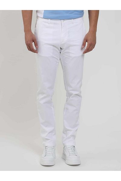 Dufy Men's White Regular Fit Straight Trousers -105343