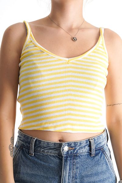 Moda Değirmeni قميص داخلي نسائي مخطط باللونين الأبيض والأصفر BG1191-325-0001