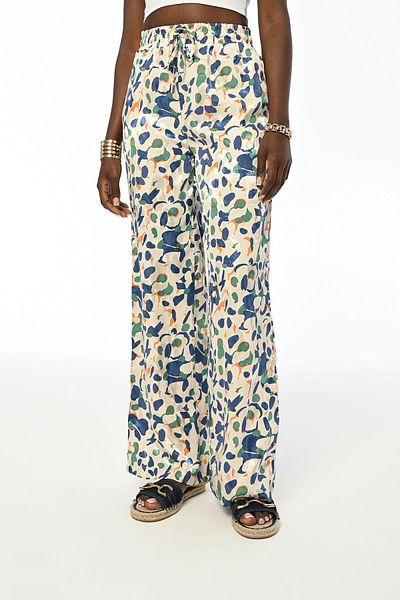 Orfeo Negro WOMEN'S WATERCOLOR PATTERNED WAIST LEGS COMFORTABLE FIT WAIST RUBED TROUSERS