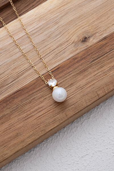 ByFlorya Jewelry قلادة لؤلؤ غير مشوهة - لؤلؤ فولاذي وحجر زركون