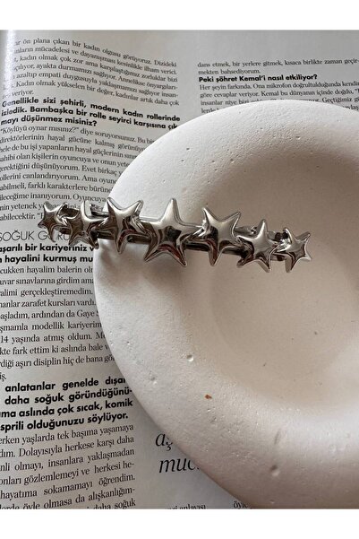 Esmeray Aksesuar Gümüş Renk Yıldız Figürlü Metal Klips Toka Uzunluk 8 cm.