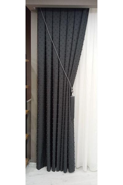 Vinaldi Monchester 375453 -773 Anthracite Linen Backdrop Curtain Single Wing Frequent Pleat
