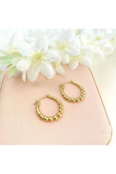 Kyver Steel Earrings Dorika Topcuklu Row Model Tarnish-Free Steel Gold