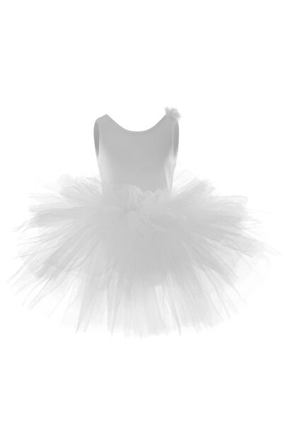 sara tasarım Sırt Detaylı Beyaz Tütü Etekli Kız Çoçuk Balerin Dans Elbise