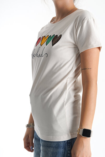 Moda Değirmeni Heart Patterned Women's T-Shirt BG1196-314-0002