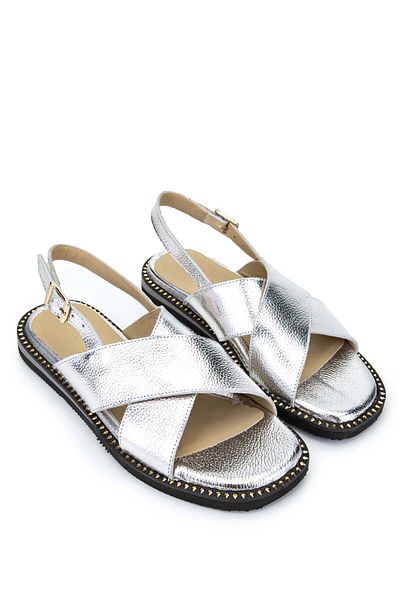 Tamer Tanca Silver Colored Genuine Leather Women's Sandals