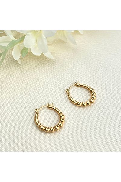Kyver Steel Earrings Dorika Topcuklu Row Model Tarnish-Free Steel Gold