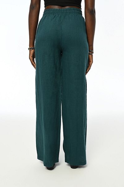 Orfeo Negro WOMEN'S COMFORTABLE FIT 100% LINEN BOL CUFF PETROL COLOR PANTOOLON