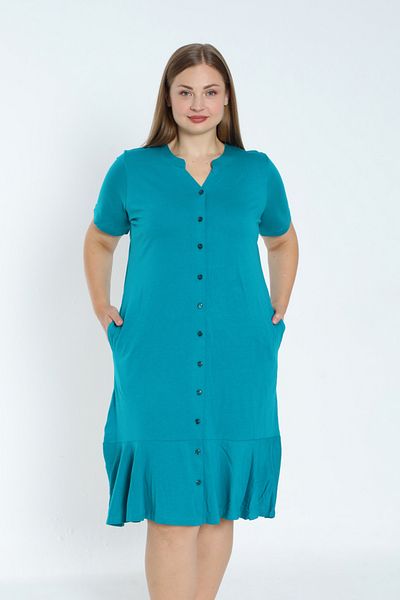İntensive Plus Size Cotton Ruffle Dress - Short Sleeve and Button