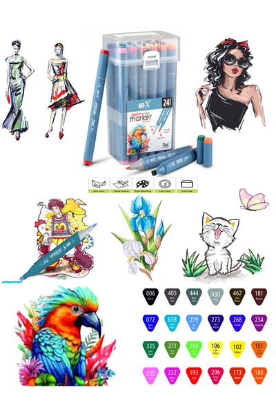 GLANCE ART-X Sketch 24-Piece Marker Pen Set - Double Sided