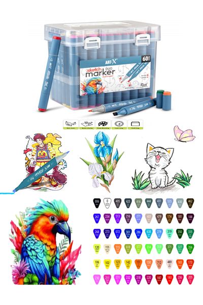 GLANCE ART-X 60-Piece Double Sided Sketch Marker Pen Set