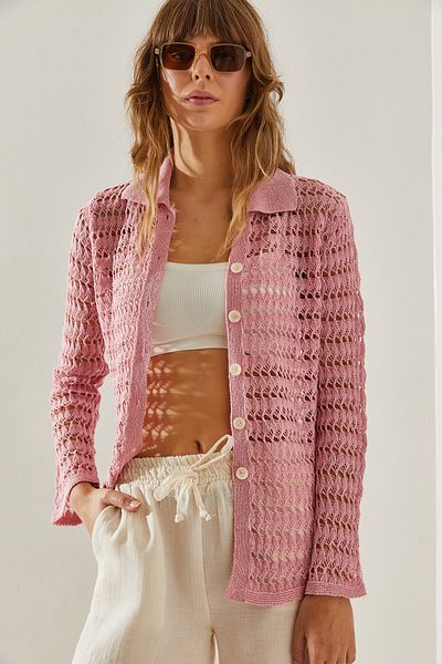 Bianco Lucci Durchbrochene Damen-Strickjacke -20246147