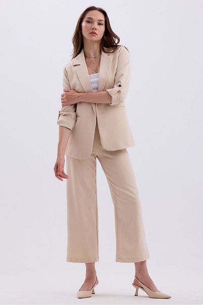MD trend Striped Double Breasted Blazer and Trousers Set - Foldable Sleeves