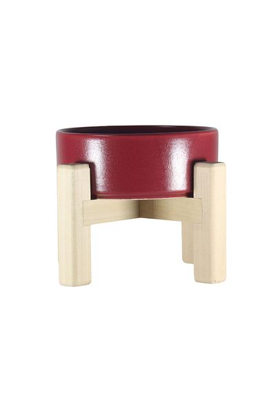 Yılmazel Ceramic Food Water Bowl - for Pets, Double Sided Wooden Legs