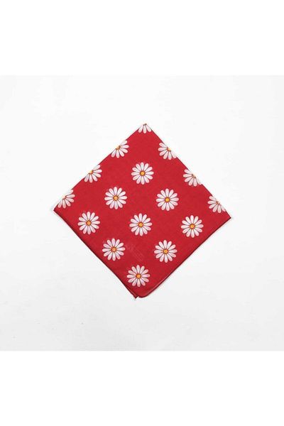Fular Marketi Unisex Red Daisy Patterned 100% Cotton Bandana - Add 4 Pay 3 Campaign