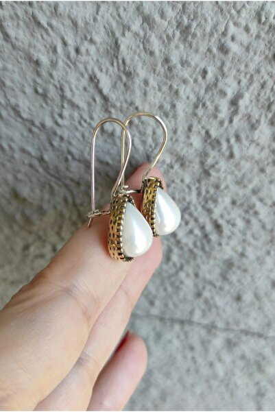 TAKI ZEVKİ Damla Inci Gümüş Kancalı Bronz Küpe