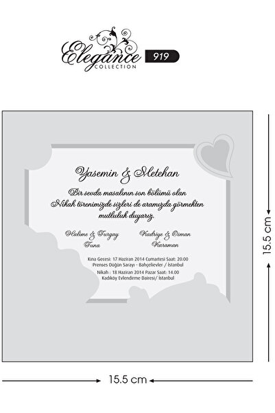 Cem Davetiye Düğün Nişan Nikah Kına Davetiyesi 919(100 ADET) Baskı Dahil