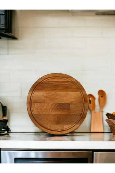 kanat ahşap atölyesi Wooden Round Small Pizza Presentation Holder and Cutton