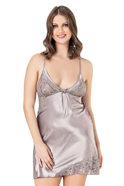 Viselya Cămașă de noapte din satin gri de mărime mare
