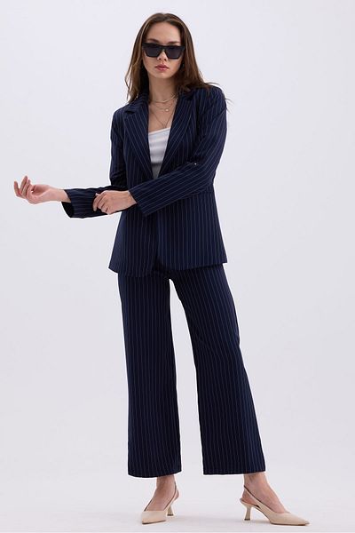 MD trend Striped Double Breasted Blazer and Trousers Set - Foldable Sleeve