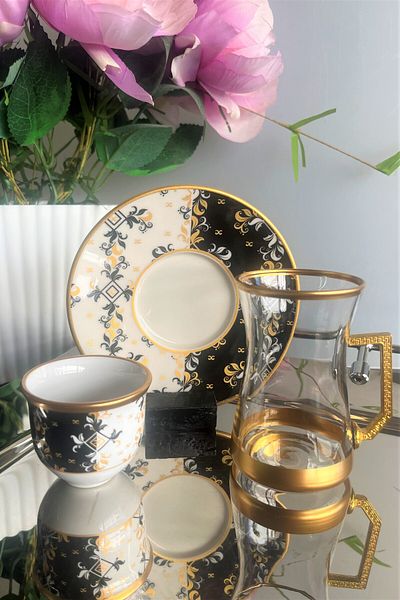 DECOSTYLE 18 Piece Porcelain Plate and Mirra Tea Set - HEYBELI HANDLE