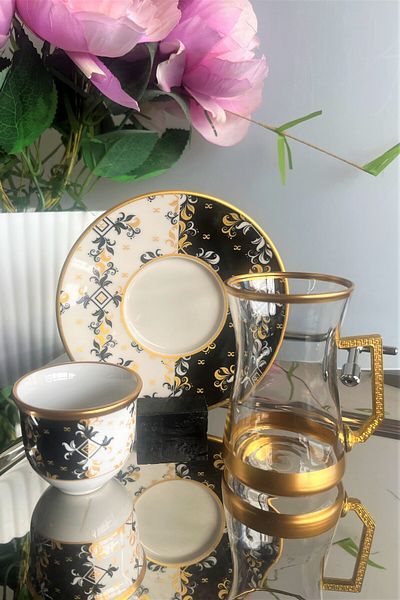 DECOSTYLE 18 Piece Porcelain Plate and Mirra Tea Set - HEYBELI HANDLE