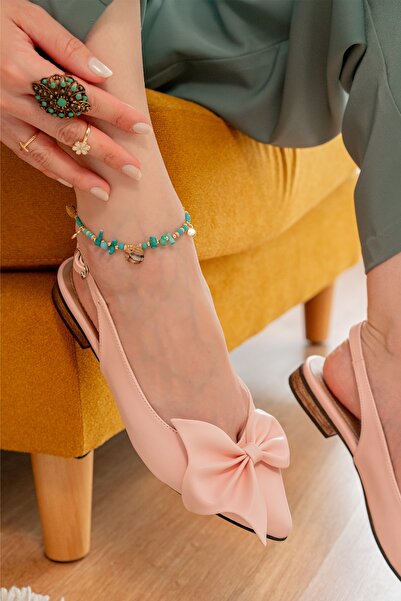 DİVOLYA Nunka Powder - 2 cm Heeled, Ankle Strap Pointed Toe Daily Ballerinas