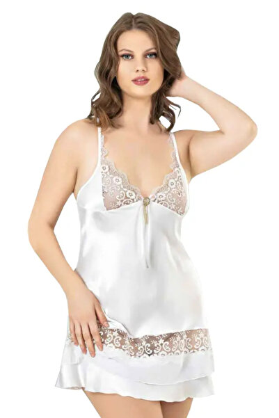 Viselya Cămașă de noapte din satin alb de mărime mare
