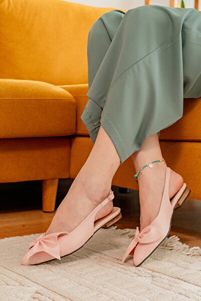 DİVOLYA Nunka Powder - 2 cm Heeled, Ankle Strap Pointed Toe Daily Ballerinas