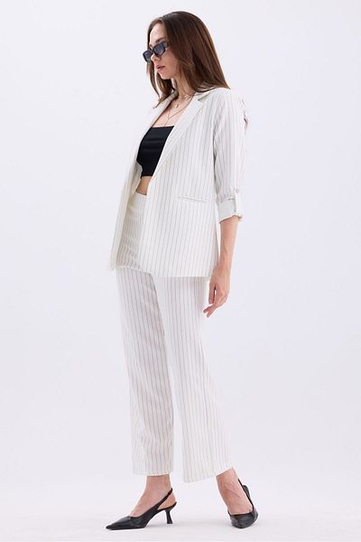 MD trend Striped Double Breasted Blazer and Trousers Set - Foldable Sleeve