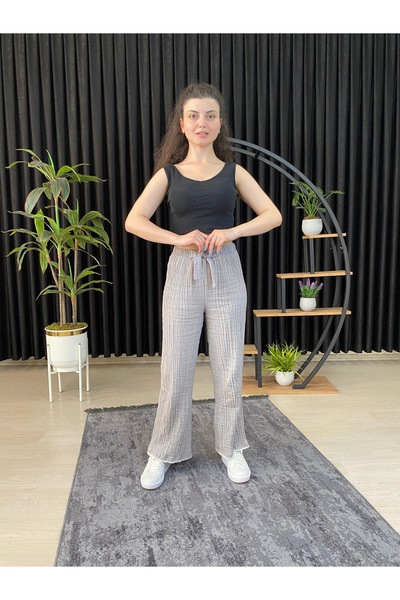 ESPOİRPLUS Ženska sivo-bela Prugasto Viskoza Palazzo pantalone